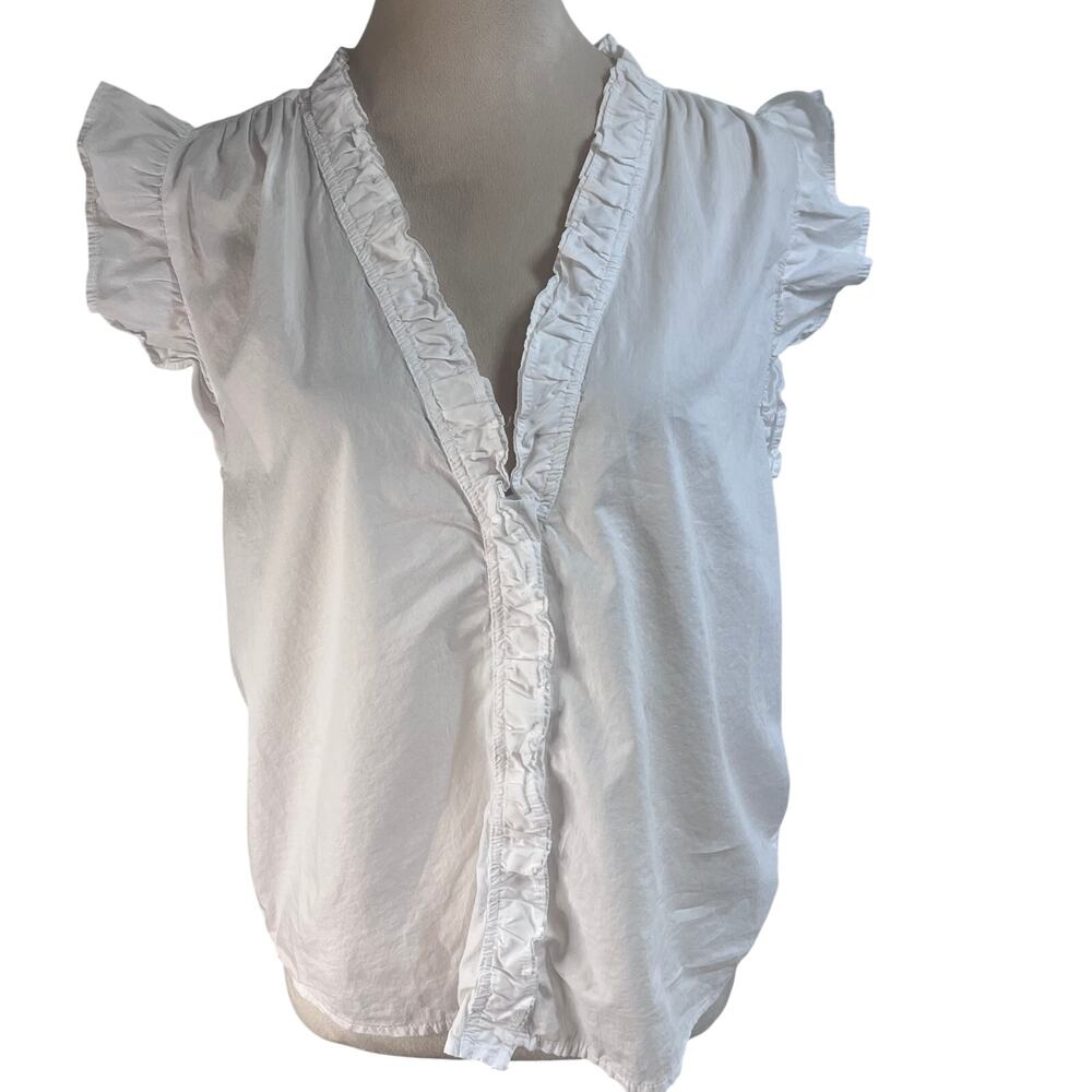 Dear John White Ruffle Trim 100% Cotton Blouse Size Small Cottagecore Romantic